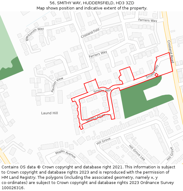 56, SMITHY WAY, HUDDERSFIELD, HD3 3ZD: Location map and indicative extent of plot