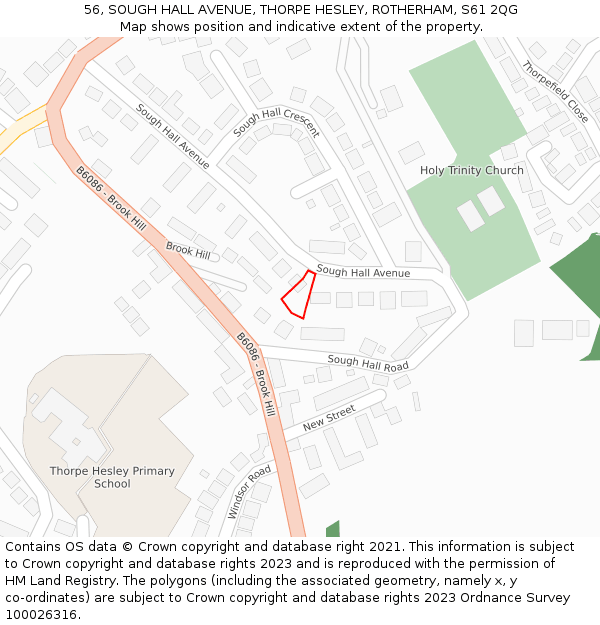 56, SOUGH HALL AVENUE, THORPE HESLEY, ROTHERHAM, S61 2QG: Location map and indicative extent of plot
