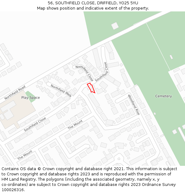 56, SOUTHFIELD CLOSE, DRIFFIELD, YO25 5YU: Location map and indicative extent of plot