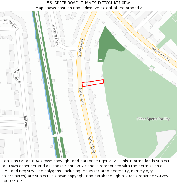 56, SPEER ROAD, THAMES DITTON, KT7 0PW: Location map and indicative extent of plot