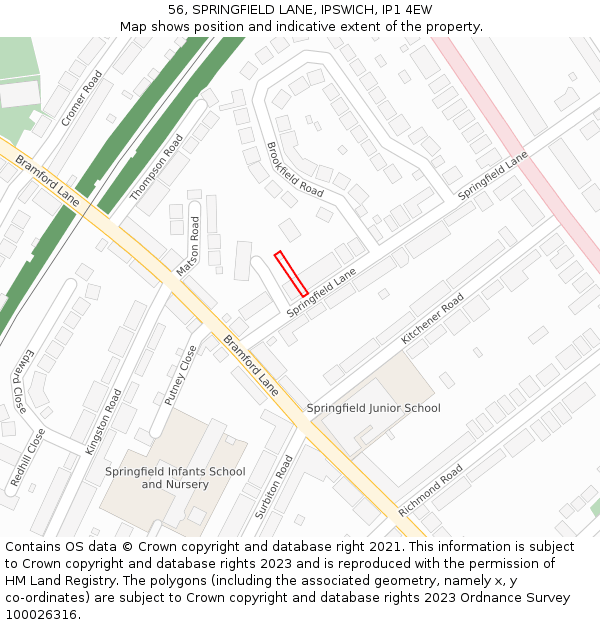 56, SPRINGFIELD LANE, IPSWICH, IP1 4EW: Location map and indicative extent of plot