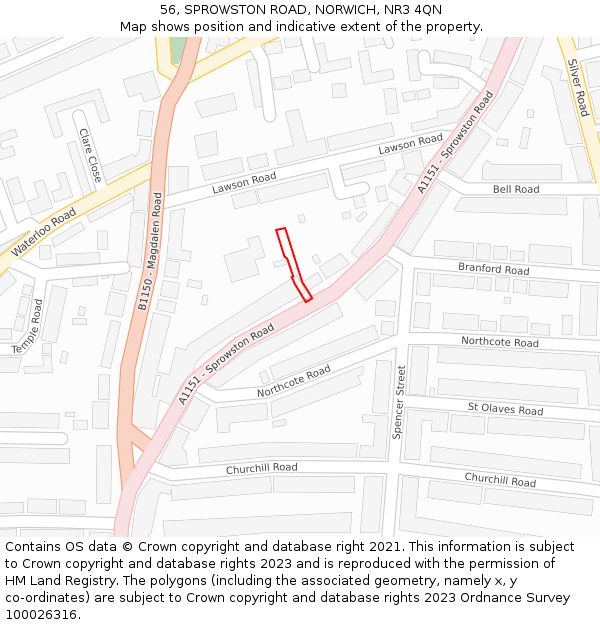 56, SPROWSTON ROAD, NORWICH, NR3 4QN: Location map and indicative extent of plot