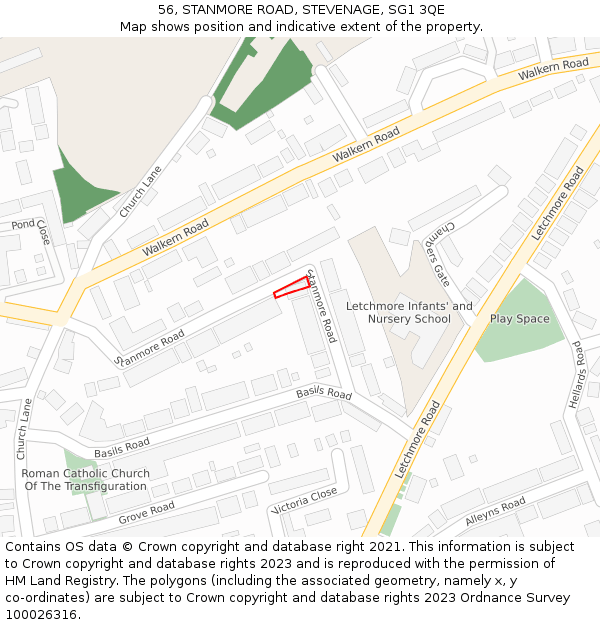 56, STANMORE ROAD, STEVENAGE, SG1 3QE: Location map and indicative extent of plot