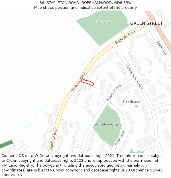 56, STAPLETON ROAD, BOREHAMWOOD, WD6 5BW: Location map and indicative extent of plot