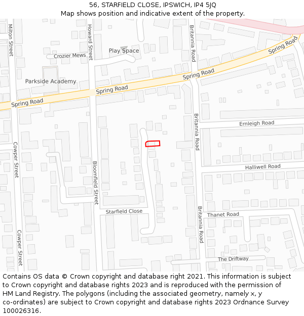 56, STARFIELD CLOSE, IPSWICH, IP4 5JQ: Location map and indicative extent of plot