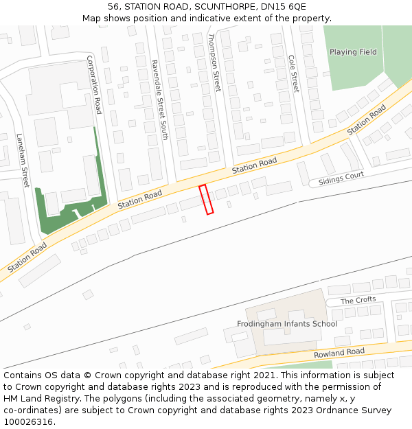 56, STATION ROAD, SCUNTHORPE, DN15 6QE: Location map and indicative extent of plot