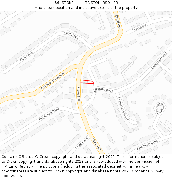 56, STOKE HILL, BRISTOL, BS9 1ER: Location map and indicative extent of plot