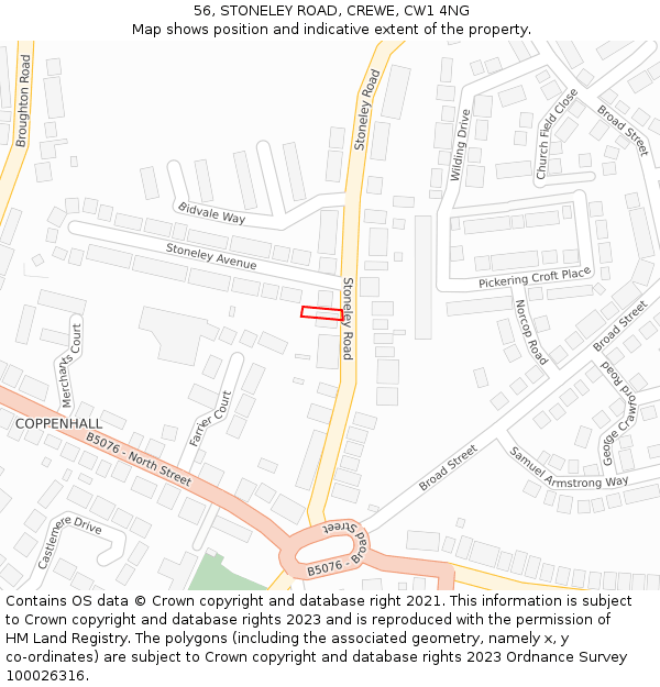 56, STONELEY ROAD, CREWE, CW1 4NG: Location map and indicative extent of plot