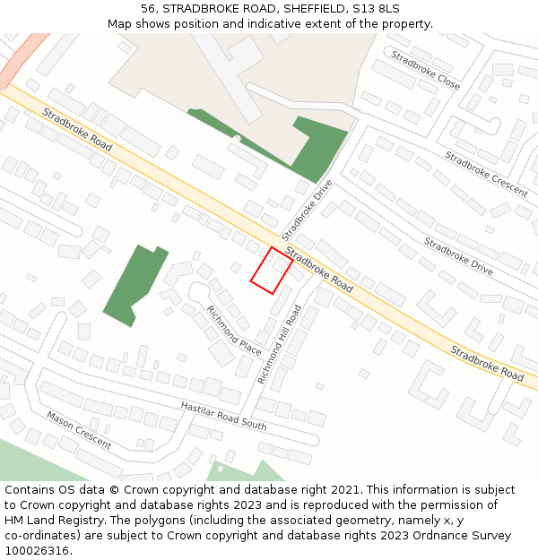 56, STRADBROKE ROAD, SHEFFIELD, S13 8LS: Location map and indicative extent of plot
