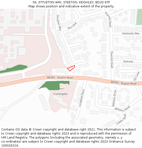 56, STYVETON WAY, STEETON, KEIGHLEY, BD20 6TP: Location map and indicative extent of plot