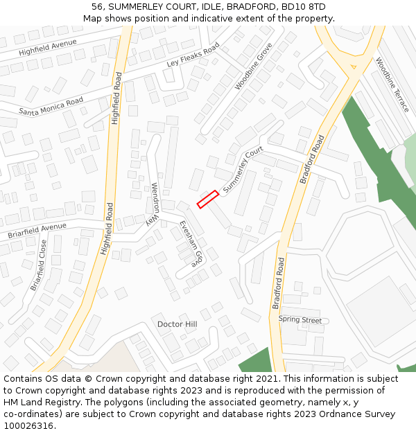 56, SUMMERLEY COURT, IDLE, BRADFORD, BD10 8TD: Location map and indicative extent of plot