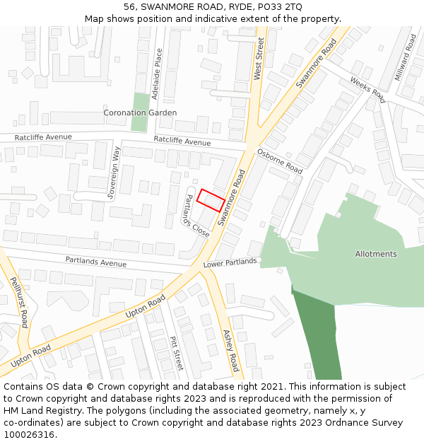 56, SWANMORE ROAD, RYDE, PO33 2TQ: Location map and indicative extent of plot