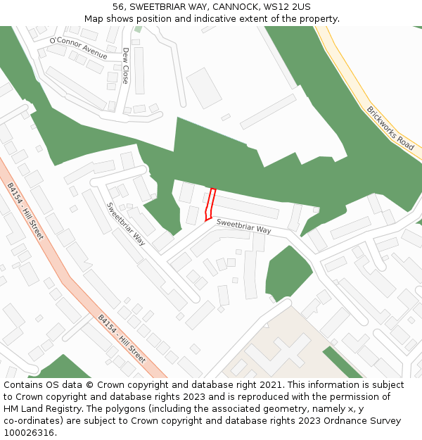 56, SWEETBRIAR WAY, CANNOCK, WS12 2US: Location map and indicative extent of plot