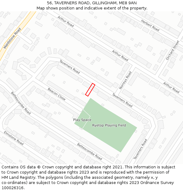 56, TAVERNERS ROAD, GILLINGHAM, ME8 9AN: Location map and indicative extent of plot