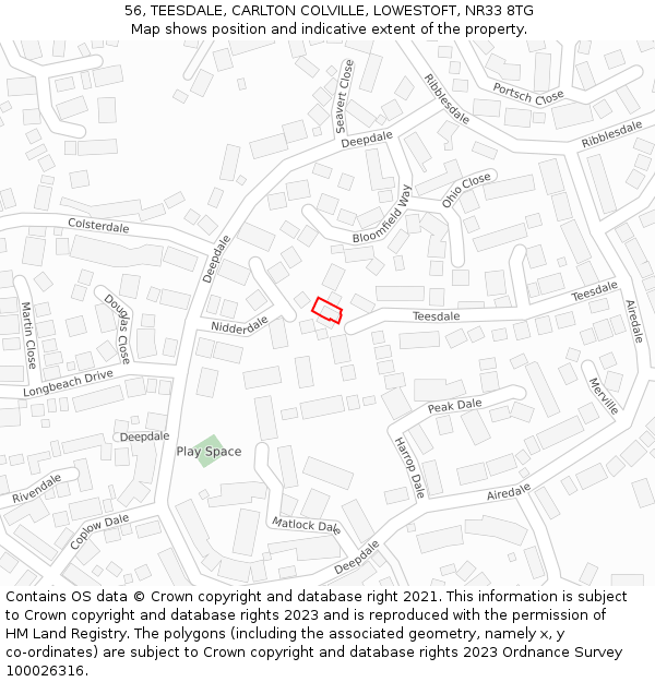 56, TEESDALE, CARLTON COLVILLE, LOWESTOFT, NR33 8TG: Location map and indicative extent of plot