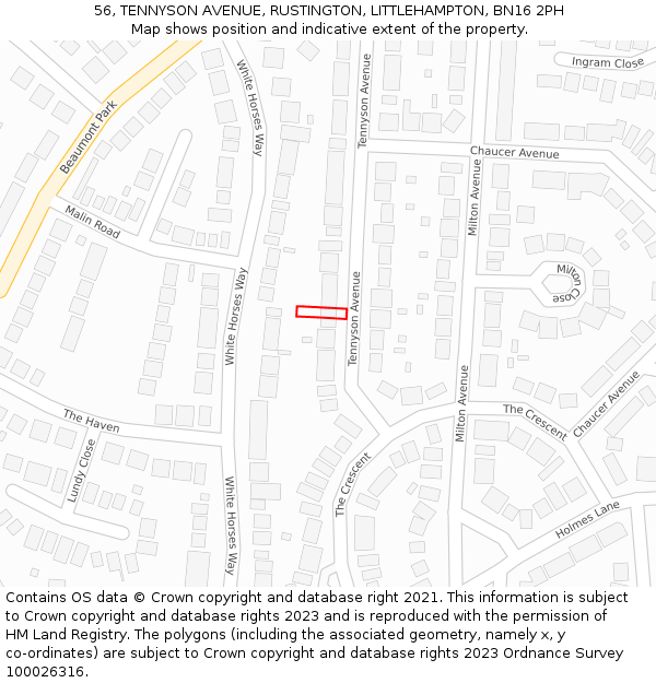56, TENNYSON AVENUE, RUSTINGTON, LITTLEHAMPTON, BN16 2PH: Location map and indicative extent of plot