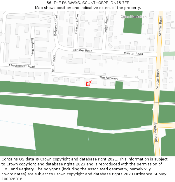 56, THE FAIRWAYS, SCUNTHORPE, DN15 7EF: Location map and indicative extent of plot