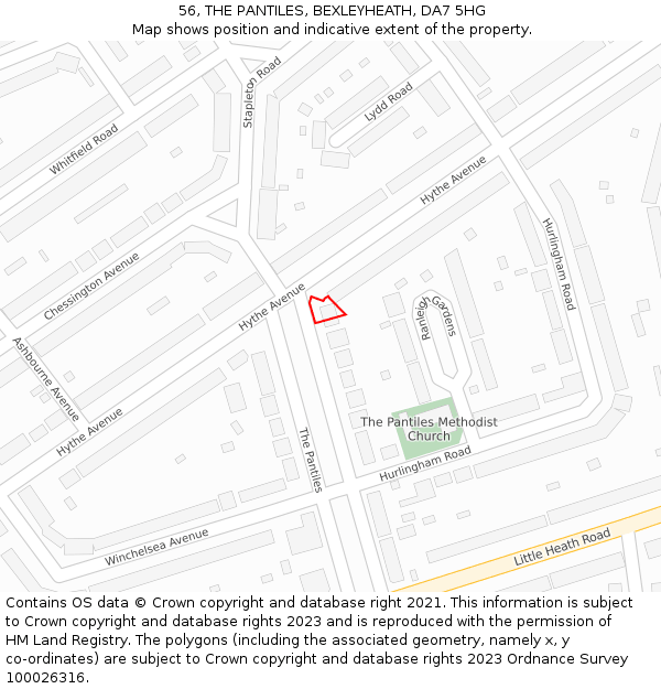 56, THE PANTILES, BEXLEYHEATH, DA7 5HG: Location map and indicative extent of plot