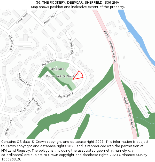 56, THE ROOKERY, DEEPCAR, SHEFFIELD, S36 2NA: Location map and indicative extent of plot
