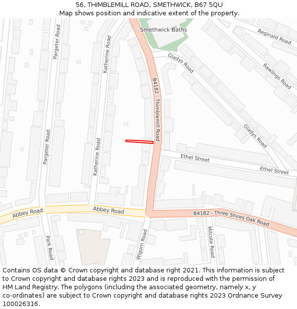 56, THIMBLEMILL ROAD, SMETHWICK, B67 5QU: Location map and indicative extent of plot