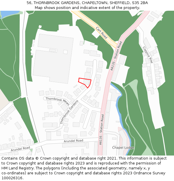 56, THORNBROOK GARDENS, CHAPELTOWN, SHEFFIELD, S35 2BA: Location map and indicative extent of plot