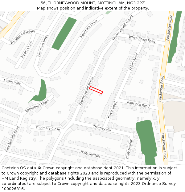 56, THORNEYWOOD MOUNT, NOTTINGHAM, NG3 2PZ: Location map and indicative extent of plot