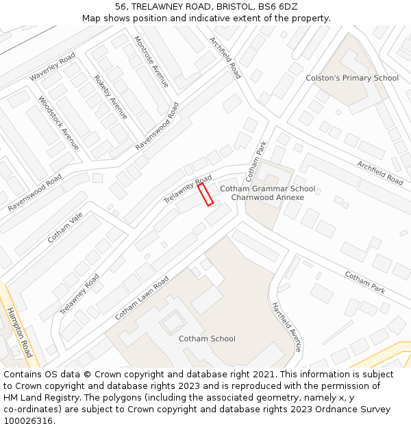 56, TRELAWNEY ROAD, BRISTOL, BS6 6DZ: Location map and indicative extent of plot