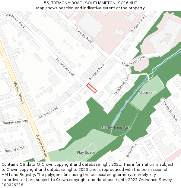 56, TREMONA ROAD, SOUTHAMPTON, SO16 6HT: Location map and indicative extent of plot