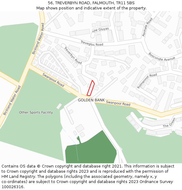 56, TREVERBYN ROAD, FALMOUTH, TR11 5BS: Location map and indicative extent of plot