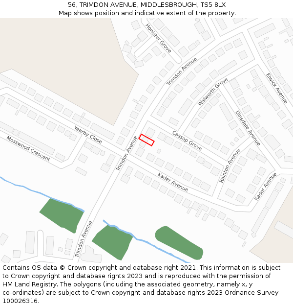 56, TRIMDON AVENUE, MIDDLESBROUGH, TS5 8LX: Location map and indicative extent of plot