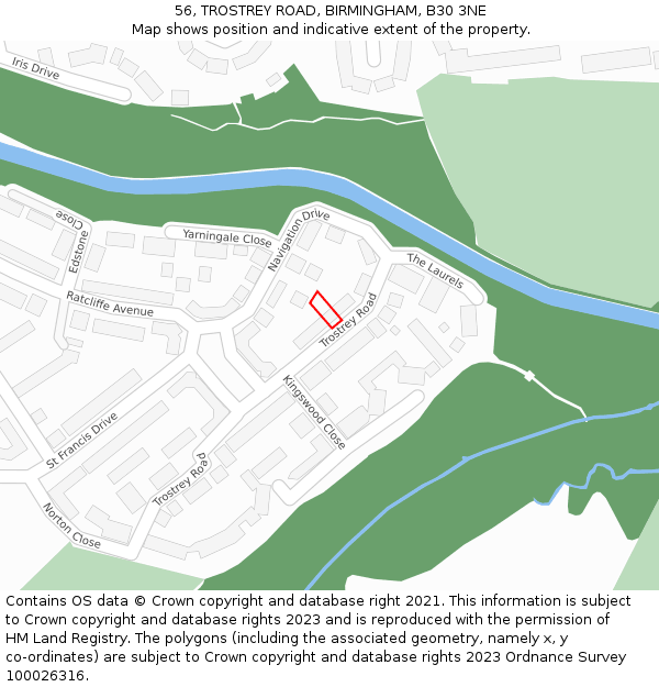56, TROSTREY ROAD, BIRMINGHAM, B30 3NE: Location map and indicative extent of plot