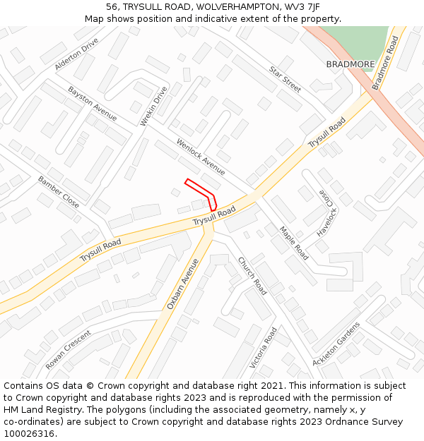 56, TRYSULL ROAD, WOLVERHAMPTON, WV3 7JF: Location map and indicative extent of plot