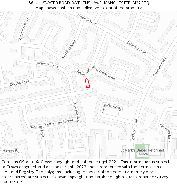 56, ULLSWATER ROAD, WYTHENSHAWE, MANCHESTER, M22 1TQ: Location map and indicative extent of plot