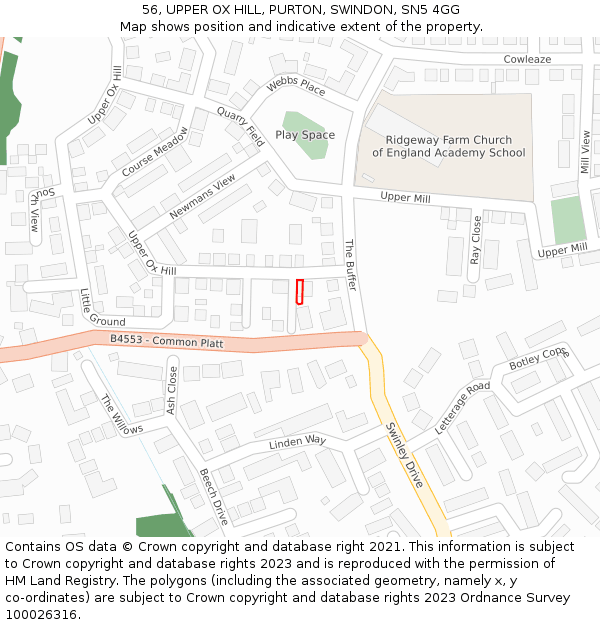 56, UPPER OX HILL, PURTON, SWINDON, SN5 4GG: Location map and indicative extent of plot
