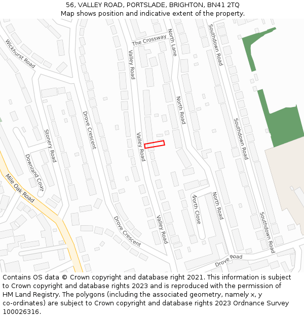 56, VALLEY ROAD, PORTSLADE, BRIGHTON, BN41 2TQ: Location map and indicative extent of plot