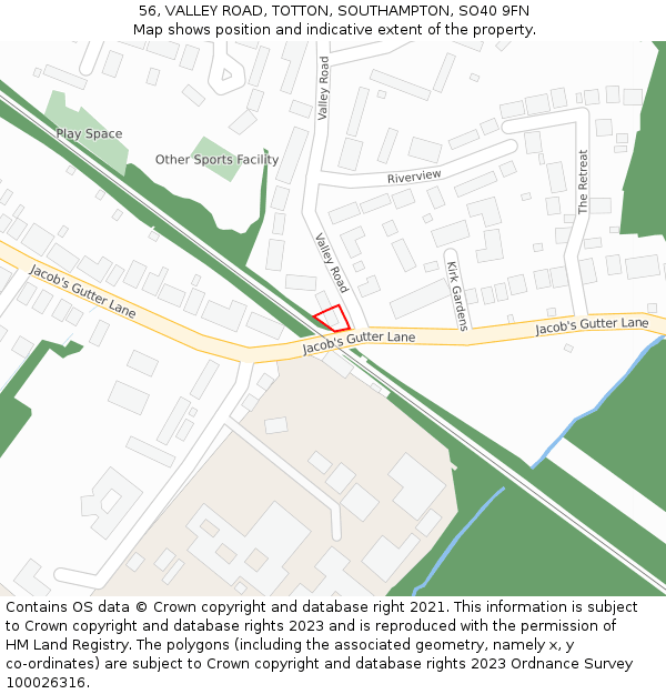 56, VALLEY ROAD, TOTTON, SOUTHAMPTON, SO40 9FN: Location map and indicative extent of plot