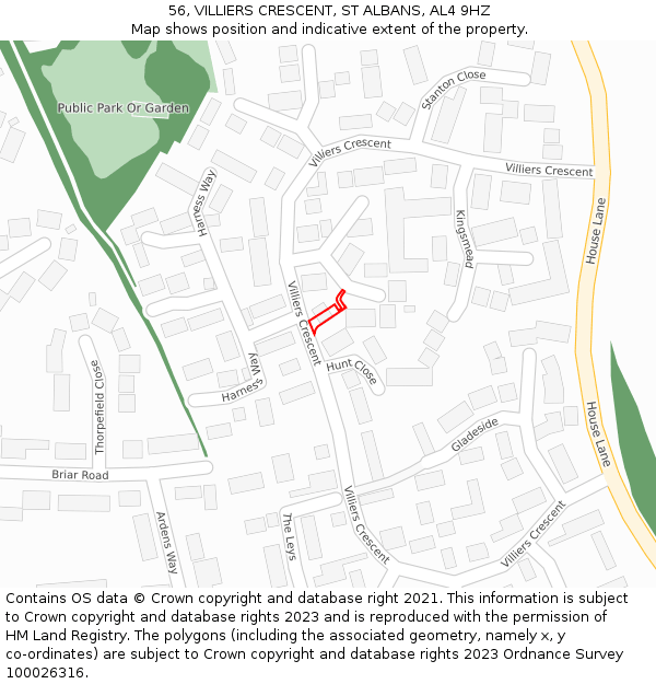 56, VILLIERS CRESCENT, ST ALBANS, AL4 9HZ: Location map and indicative extent of plot