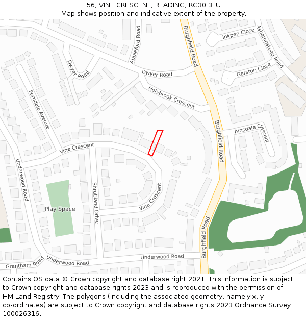 56, VINE CRESCENT, READING, RG30 3LU: Location map and indicative extent of plot