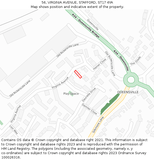 56, VIRGINIA AVENUE, STAFFORD, ST17 4YA: Location map and indicative extent of plot