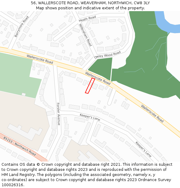 56, WALLERSCOTE ROAD, WEAVERHAM, NORTHWICH, CW8 3LY: Location map and indicative extent of plot