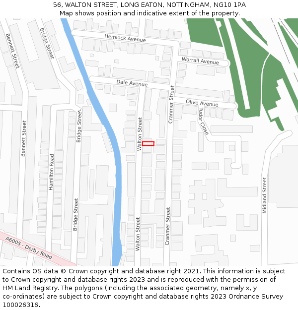 56, WALTON STREET, LONG EATON, NOTTINGHAM, NG10 1PA: Location map and indicative extent of plot