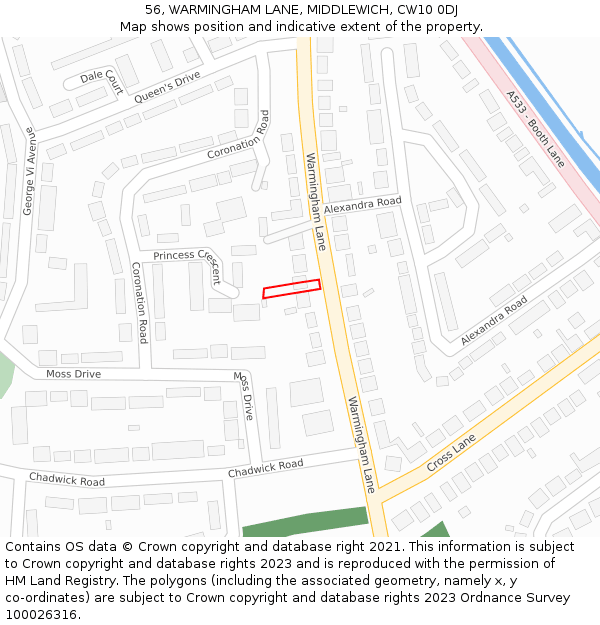 56, WARMINGHAM LANE, MIDDLEWICH, CW10 0DJ: Location map and indicative extent of plot