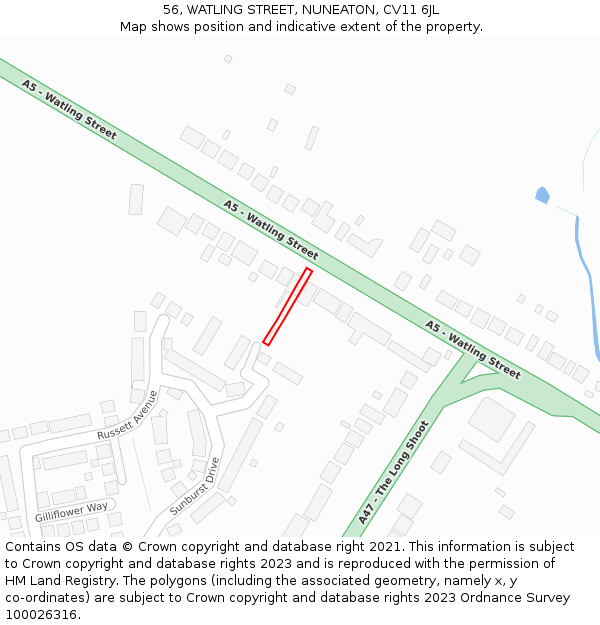 56, WATLING STREET, NUNEATON, CV11 6JL: Location map and indicative extent of plot