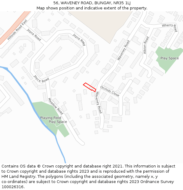 56, WAVENEY ROAD, BUNGAY, NR35 1LJ: Location map and indicative extent of plot