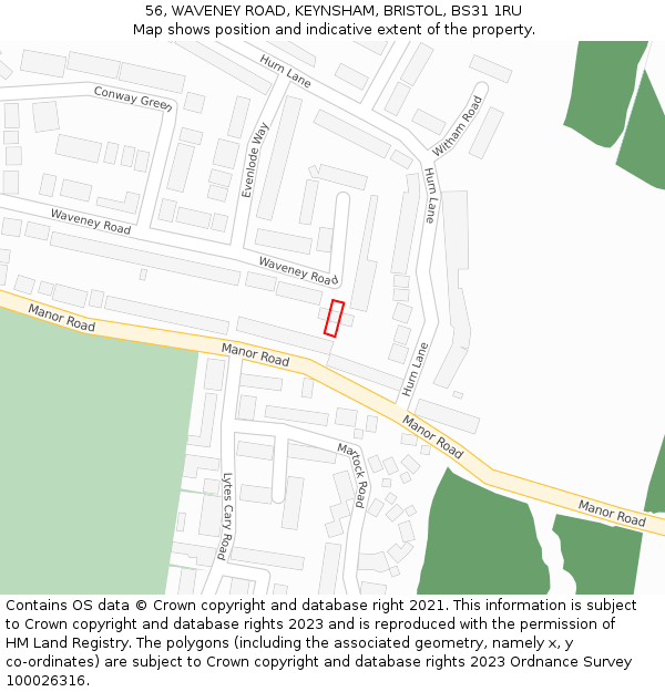 56, WAVENEY ROAD, KEYNSHAM, BRISTOL, BS31 1RU: Location map and indicative extent of plot