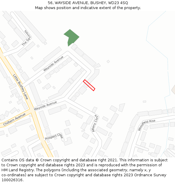 56, WAYSIDE AVENUE, BUSHEY, WD23 4SQ: Location map and indicative extent of plot