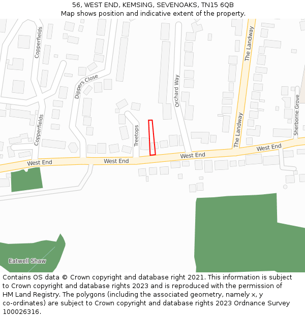56, WEST END, KEMSING, SEVENOAKS, TN15 6QB: Location map and indicative extent of plot