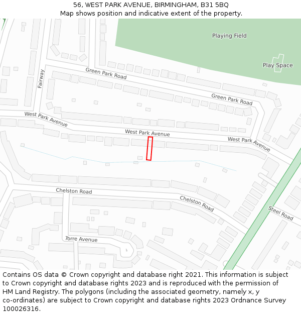 56, WEST PARK AVENUE, BIRMINGHAM, B31 5BQ: Location map and indicative extent of plot
