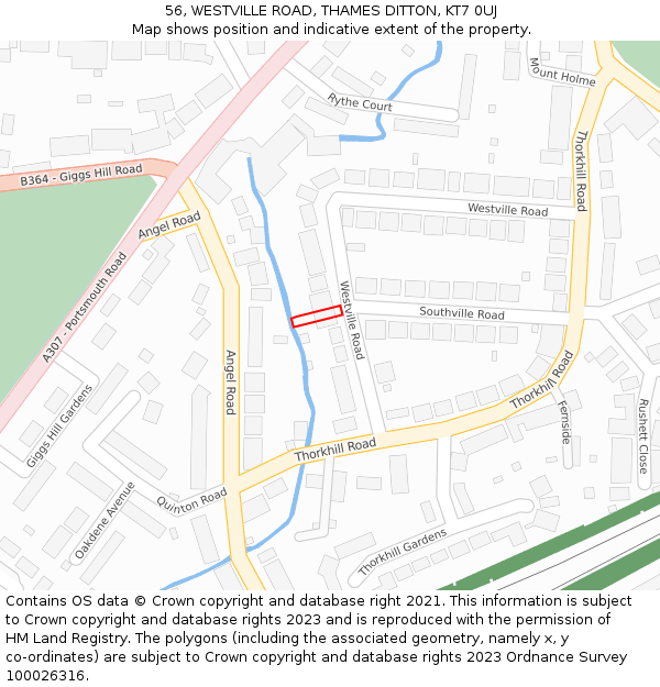 56, WESTVILLE ROAD, THAMES DITTON, KT7 0UJ: Location map and indicative extent of plot