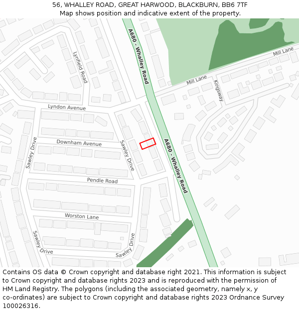 56, WHALLEY ROAD, GREAT HARWOOD, BLACKBURN, BB6 7TF: Location map and indicative extent of plot